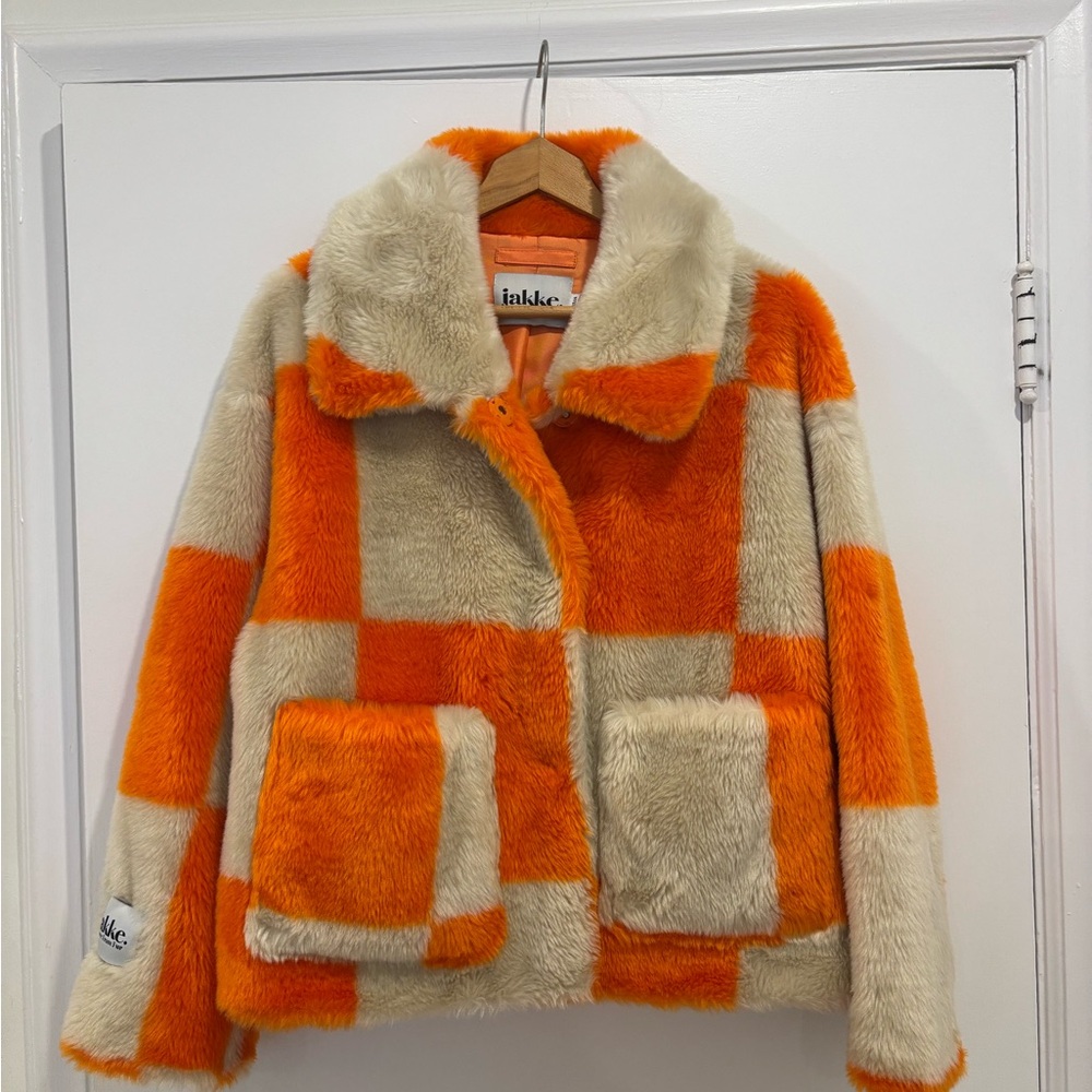 JAKKE Checkered Faux Fur Jacket